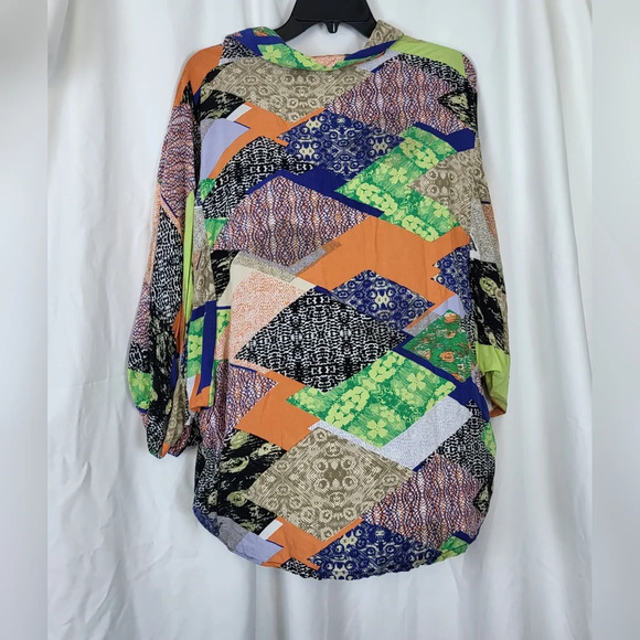 Vtg Oversized Dispose Multi Pattern Multicolored Collar Button Down Top‎ Size XL - Picture 4 of 6